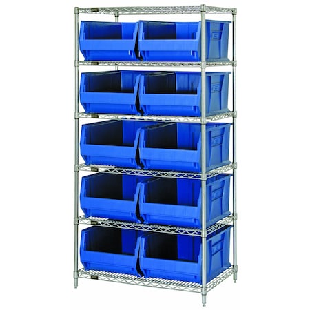 Quantum Storage Systems Shelving Unit, 36 in W x 74 in H x 30 in D, 6 Shelves WR6-974BL