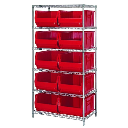 Quantum Storage Systems Shelving Unit, 36 in W x 74 in H x 30 in D, 6 Shelves WR6-974RD