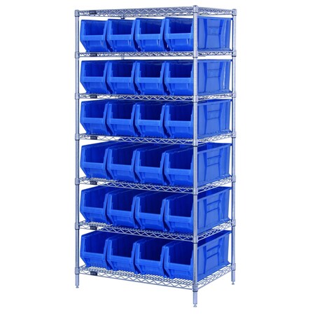 Quantum Storage Systems Shelving Unit, 36 in W x 74 in H x 24 in D, 7 Shelves WR7-951BL