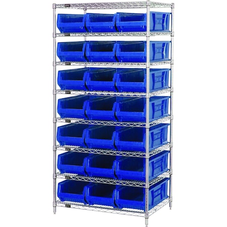 Quantum Storage Systems Shelving Unit, 36 in W x 74 in H x 24 in D, 8 Shelves WR8-952BL