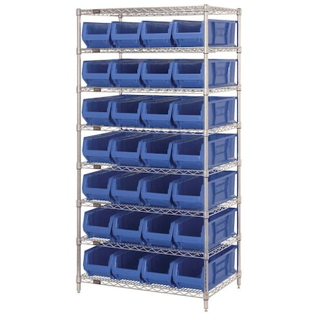 Quantum Storage Systems Shelving Unit, 36 in W x 74 in H x 30 in D, 8 Shelves WR8-970BL