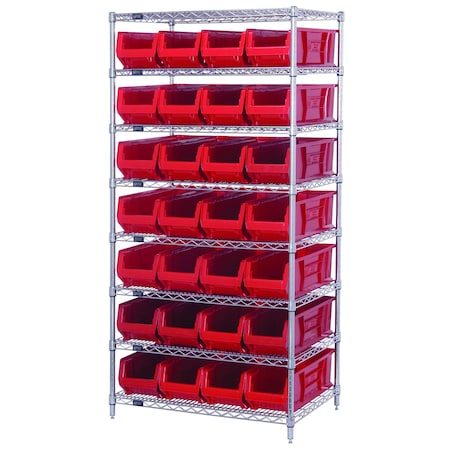 Quantum Storage Systems Shelving Unit, 36 in W x 74 in H x 30 in D, 8 Shelves WR8-970RD