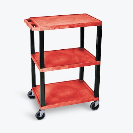 Luxor Tuffy Utility Cart - Three Shelves - Red with Black Legs WT34RS