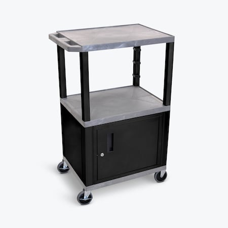 Luxor AV Cart - 42"H - Three Shelves with Cabinet, Drawer and Electric WT42GYC2E-B