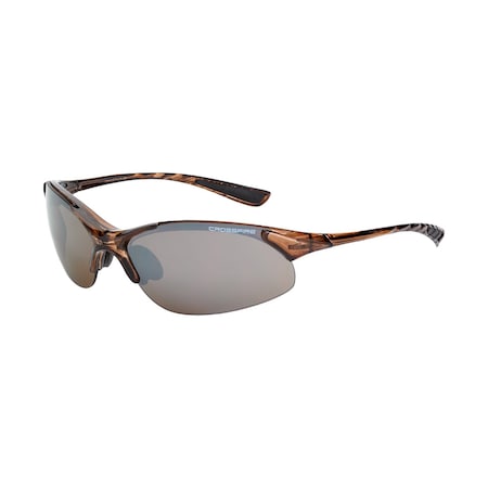 Crossfire Safety Glasses, Wraparound Brown Mirror Polycarbonate Lens, Scratch-Resistant, PR 15117