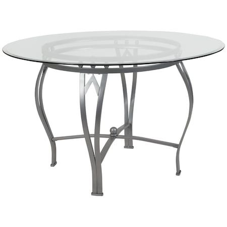 Flash Furniture Round Glass Table/Silver Frame, Round, 48", 48" W, 48" L, 29.5" H, Glass, Clear XU-TBG-22-GG
