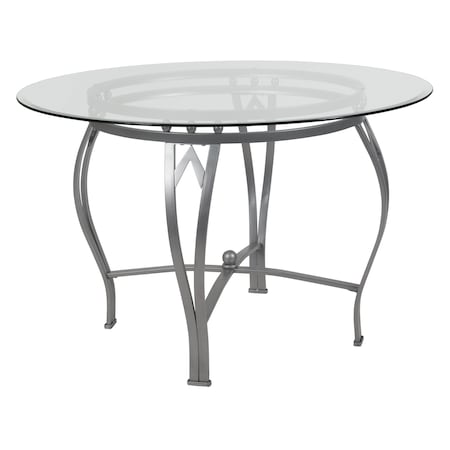 Flash Furniture Round Glass Table/Silver Frame, Round, 45", 45" W, 45" L, 29.5" H, Glass, Clear XU-TBG-23-GG