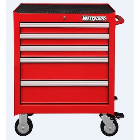 Westward WESTWARD Rolling Tool Cabinet, 5-Drawers, Powder Coated Red, 27" W x 18" D x 33" H 32H894