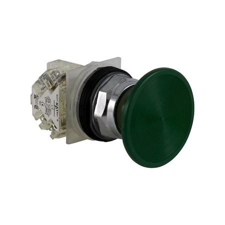 Schneider Electric Push-button, Harmony 9001K, metal, mushroom 57mm, green, 30mm, spring return, 1 C/O 9001KR25GH13