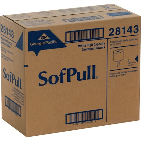Georgia-Pacific Sofpull Center Pull Paper Towels, 1 Ply, 567 Sheets, 700 ft, White, 4 PK 28143