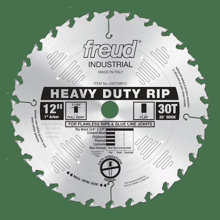 Freud Heavy-Duty Rip Blade, 12" x 30T LM72M012