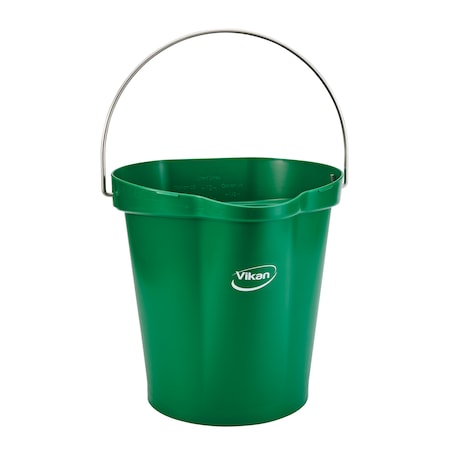 Vikan 3 1/4 gal Round Bucket, 12-3/4 in H, 12 4/5 in Dia, Green, Polypropylene/Stainless Steel 56862