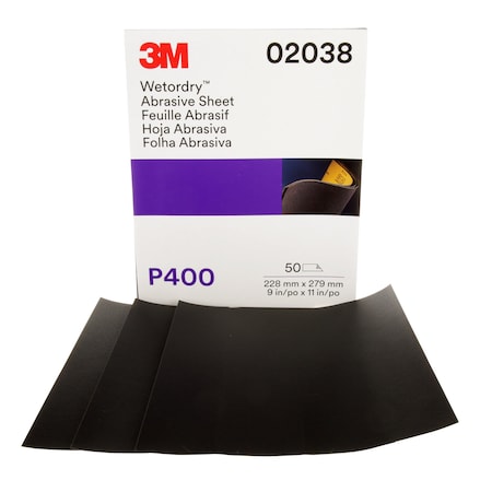3M Wetordry Sheet, 02038, P400gr, 9"x11i, PK250 02038