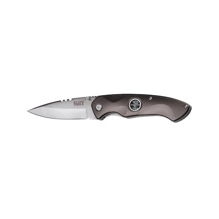 KLEIN TOOLS Electrician Pocket Knife, Drop Point, Boxes; Cartons; Wire Stripping, Anodized Aluminum, 7.969" L 44201