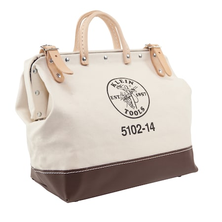 Klein Tools Wide-Mouth Tool Bag, #8 Natural Canvas, 1 Pockets, Maroon/Tan 5102-14