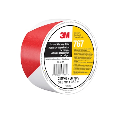 3M Hazard Warning Tape 767, Red/Wh, PK12 767
