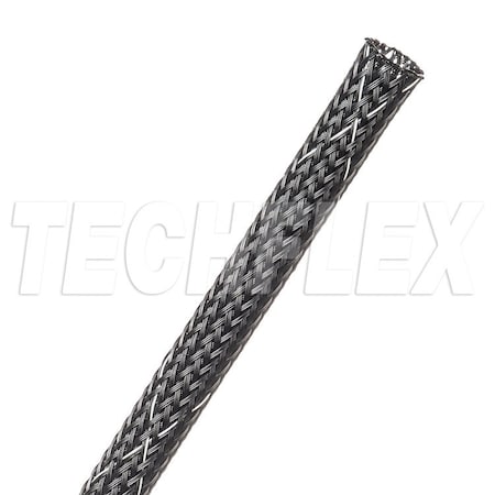 Techflex Braided Cable Sleeve, 1/4 in Inside Dia., 7/16 in Max Bundle Dia., 100 ft, Black; White CCF0.25TB