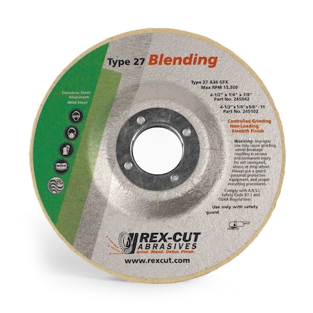 Rex Cut Grinding Disc 4 1/2 X 1/4 X 7/8 T27 A36 Gfx 245042