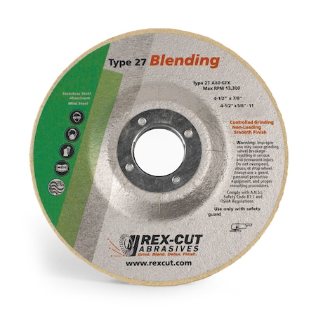 Rex Cut Grinding Disc 4 1/2 X 1/4 X 7/8 T27 A80 Gfx 245044