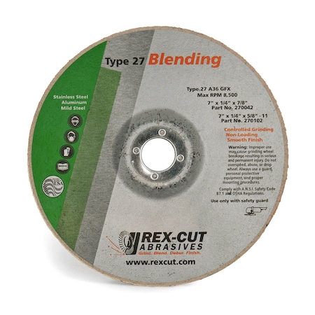 Rex Cut Grinding Disc 7 X 1/4 X 7/8 T27 A36 Gfx 270042