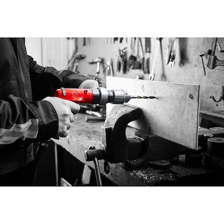 Chicago Pneumatic 1/2 Inch Air Drill, Reversible, Keyed Chuck, 0.55 HP / 410 W Torque 18.6 ft. lbf / 25.2 Nm - 500 RPM CP1114R05