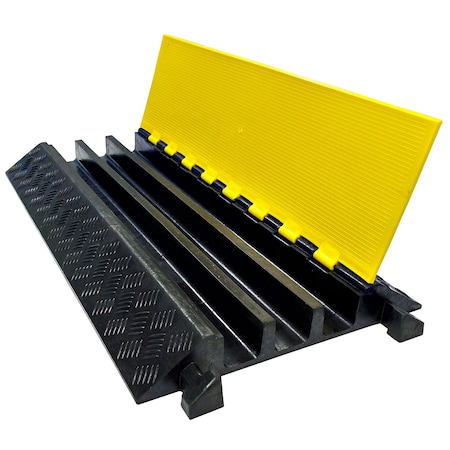 Electriduct Cable Protector, 3 in H, 35-3/4 in L, 19-1/2 in W, 3 Channel, Rubber, Black, Yellow CP-RPS-CR600