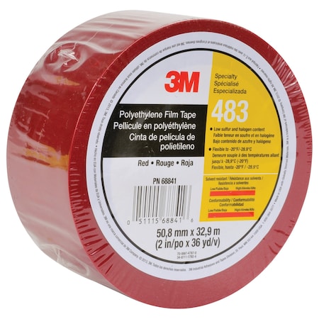 3M Sealing Tape, Red, 36 yd L, 2 in W 483