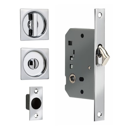Omnia Backset Sliding Pocket Door Mortise Lock Square Trim Bright Chrome 2" 3911.26