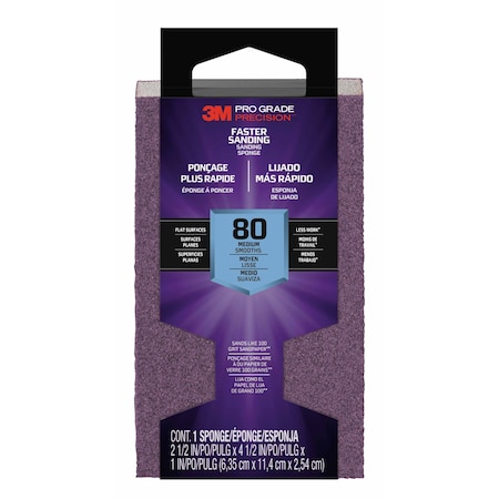 3M Sanding Sponge, Medium, 2 1/2"L, 4 1/2"W 24000TRI-M-B
