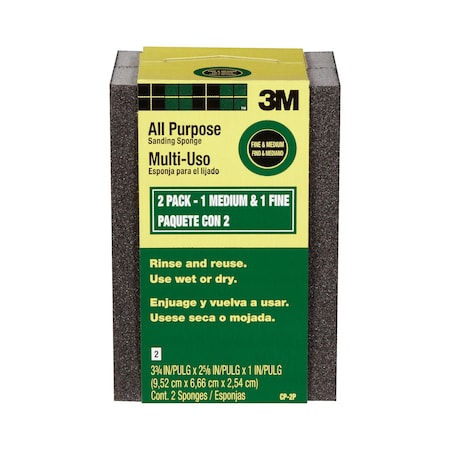 3M Sanding Sponge, Fine/Medium, 3 3/4"L, PK2 CP-2P-ESF