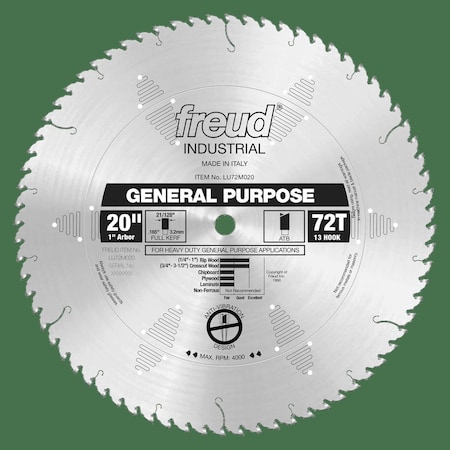 Freud General Purpose Blade, 20" x 72T LU72M020