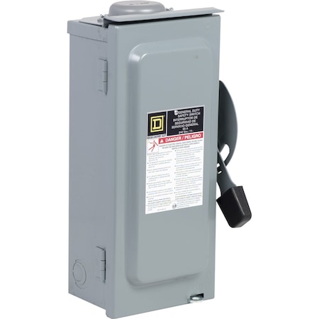 Schneider Electric Safety switch, general duty, fusible, 60A, 2 pole, 15hp, 240VAC, NEMA 3R, bolt on, neutral factory installed, consumer pack D222NRBCP