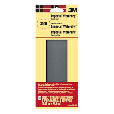 3M Sandpaper Sheet, 3 11/16"W, 9/"L, PK10 5926-18-CC