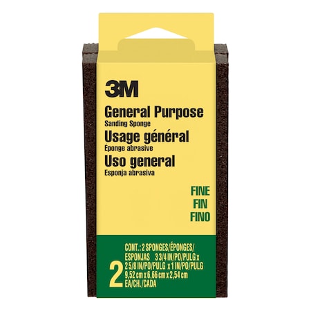 3M Sanding Sponge, Fine, 3 3/4"L, 2 5/8"W, PK2 CP-001-2P