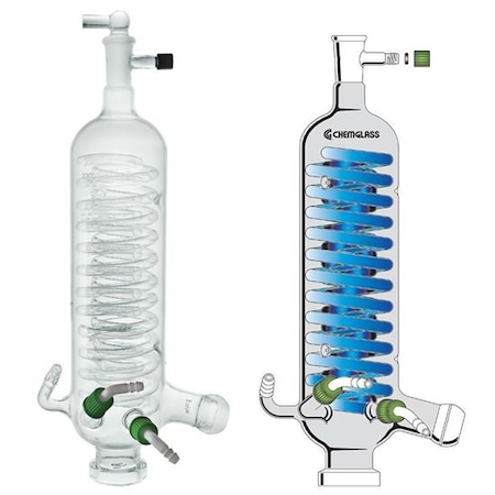 Chemglass CG-1326-10 Series CG-1326 Double Coil Rotary Evaporator Condenser, A Assembly, Plastic Coated