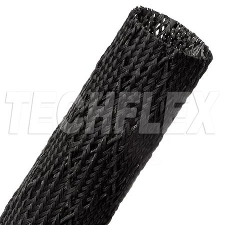 Techflex Braided Cable Sleeve, 1-1/2 in Inside Dia., 5-3/8 in Max Bundle Dia., 25 ft, Fiberglass, Black FGS1.50BK
