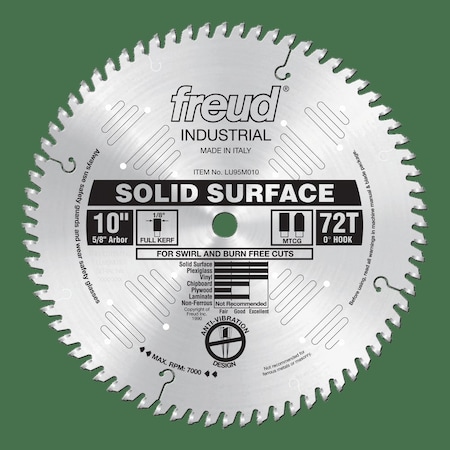 Freud Solid Surface Blade, 10" x 72T LU95M010