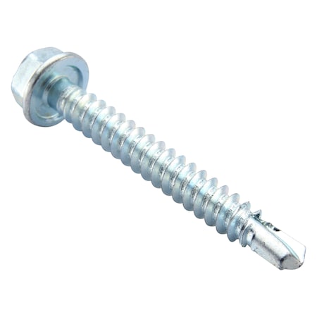Zoro Select Self-Drilling Screw, #10 x 1-1/2 in, Zinc Plated Steel Flange Hex Head External Hex Drive, 100 PK U31810.019.0150