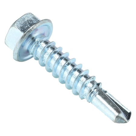 Zoro Select Self-Drilling Screw, #12 x 1 in, Zinc Plated Steel Flange Hex Head External Hex Drive, 100 PK U31810.021.0100