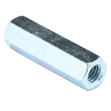 Zoro Select Coupling Nut, 5/16"-18, Steel, Grade 2, Zinc Plated, 1-3/4 in Lg, 1/2 in Hex Wd, 10 PK 1JA61