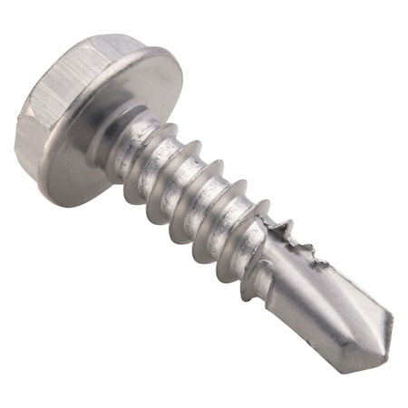Zoro Select Self-Drilling Screw, #10 x 3/4 in, Plain 410 Stainless Steel Flange Hex Head External Hex Drive U31860.019.0075