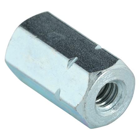 Zoro Select Coupling Nut, 1/4"-20, Steel, Grade 5, Zinc Plated, 7/8 in Lg, 1/2 in Hex Wd, 5 PK 250180BG