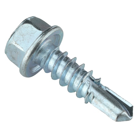 Zoro Select Self-Drilling Screw, #12 x 3/4 in, Zinc Plated Steel Flange Hex Head External Hex Drive, 100 PK U31810.021.0075