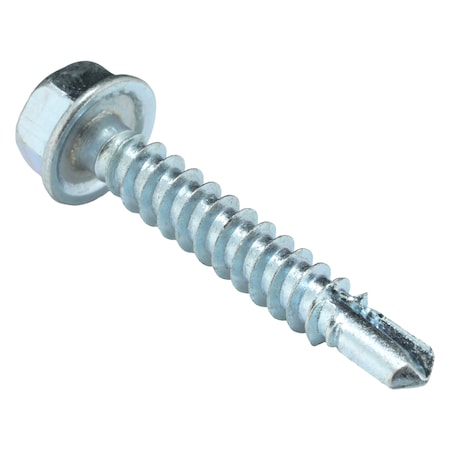 Zoro Select Self-Drilling Screw, 1/4" x 1-1/2 in, Zinc Plated Steel Flange Hex Head External Hex Drive, 50 PK U31810.025.0150