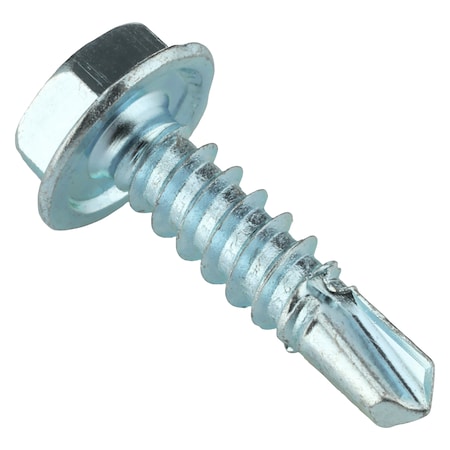 Zoro Select Self-Drilling Screw, No 10 x 3/4 in, Zinc Plated Steel Flange Hex Head External Hex Drive, 100 PK U31810.019.0075