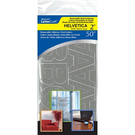 Westcott LetterCraft 2 in Removalable Vinyl Letters, Helvetica Font, Silver 16363
