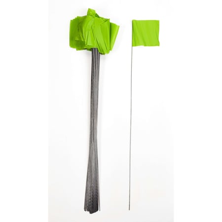 Mutual Industries 4X5X30" Wire Marking Flags, Glo Lime, 1000C 15901-139-4