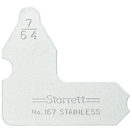 Starrett Radius Gage, Angle, 1, 7/64 in 167-7/64