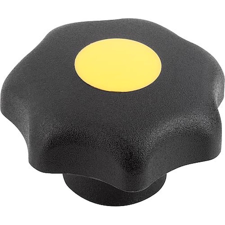 Kipp Star Grip, DIN 6336 Similar, D=6, D1= 32, Drilled Bushing, Steel, Black Plastic, Cap: Yellow K0155.1067
