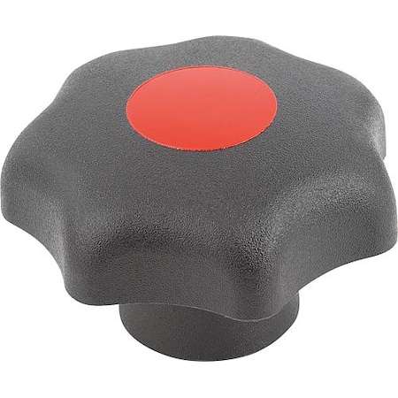Kipp Star Grip, DIN 6336 Similar, D=M05, D1= 32, Tapped Bushing, Steel, Black Plastic, Cap: Red K0155.20516
